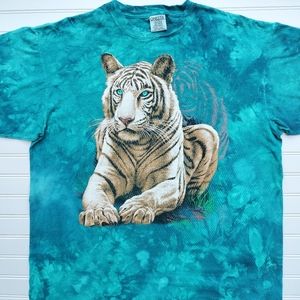 Vintage Single Stitched Oneita White Tiger Big Print Wash Dye T Shirt XL